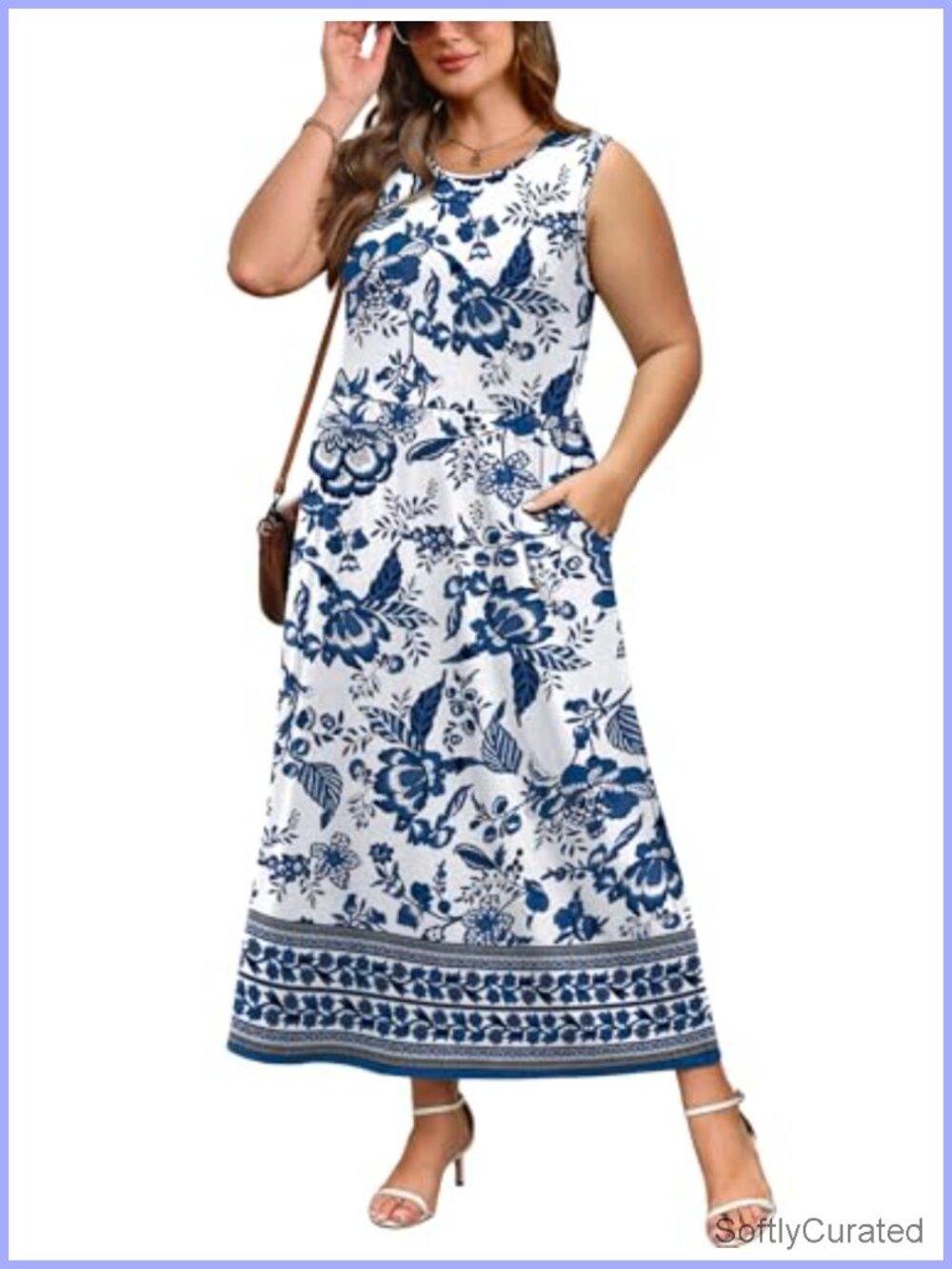 Sleeveless Maxi Dress with Pockets Crew Neck A-Line Flowy Sundress - Picture 3 of 4